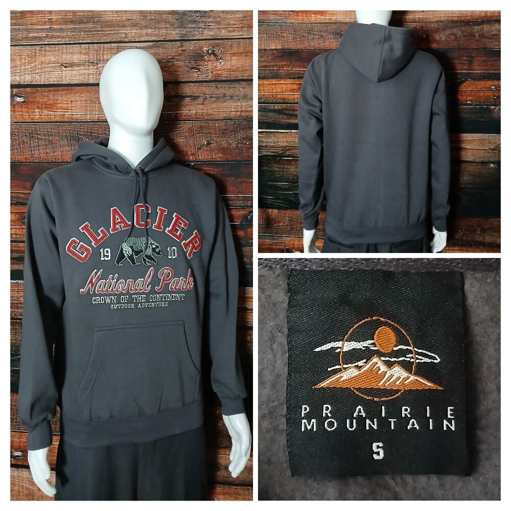 Prairie Mountain Hoodie S Glacier National Park Hooded Sweatshirt Gray Bear